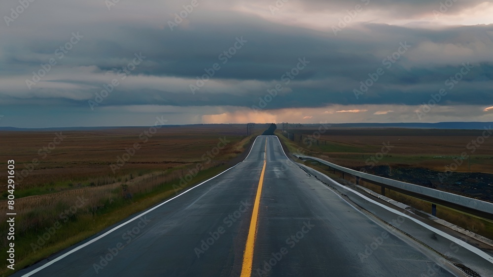 Long straight road at sunset close up long highway road