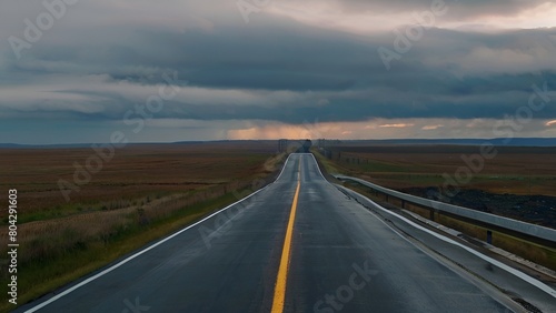 Long straight road at sunset close up long highway road