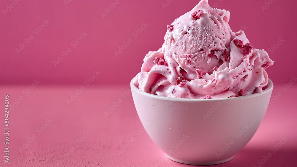 a pink bowl of ice cream with pink ice cream in it. generativa IA a pink bowl of ice cream with pink ice cream in it. generativa IA