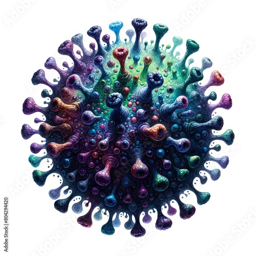 Cell of virus, colorful, watercolor, illustration, white background, isolated element