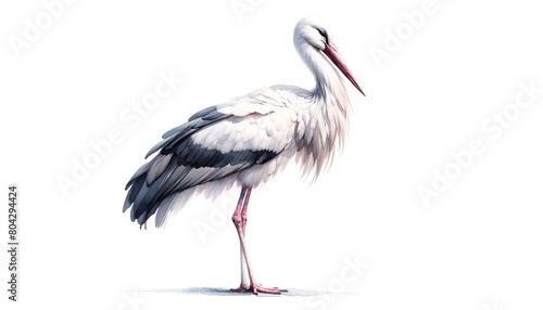 Stork, bird, watercolor illustration, isolated element, white background, symbol of family, peace, beatyful bird, nest