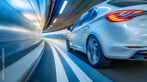 Cars at full speed out of focus inside a road tunnel. speed concept