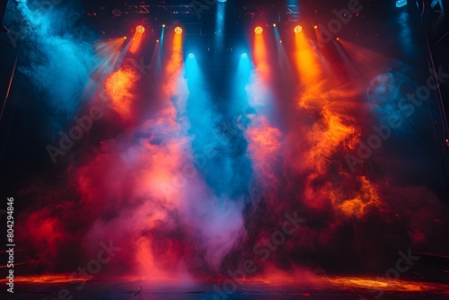 Electrifying Stage Lights Ignite the Atmosphere with Vibrant Hues and Mesmerizing Beams Captivating the Audience in a Dramatic Theatrical Performance
