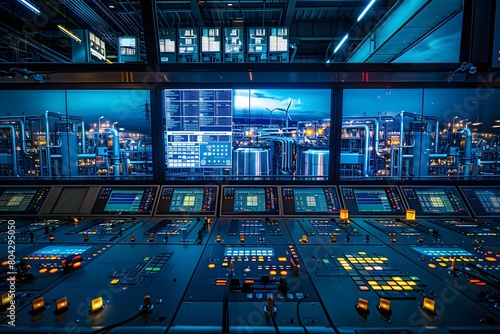 Engineers Optimizing Energy Production in a High-Tech Factory Control Center photo