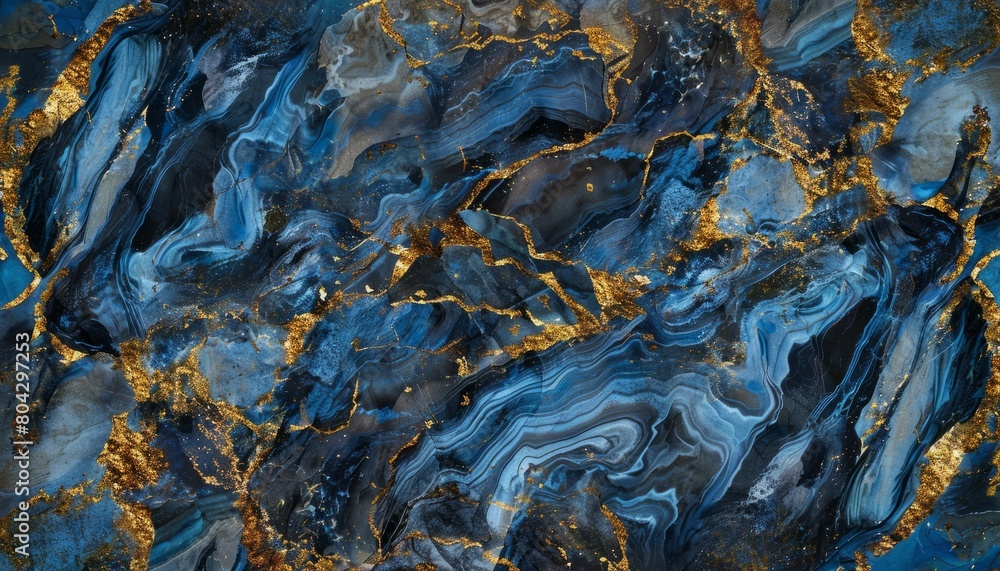 An abstract texture background with a mix of blue and gold, resembling mineral patterns, ideal for luxury or creative design projects, modern style, sunlight, elegant, hyper realistic, vibrant colors An abstract texture background with a mix of blue and gold, resembling mineral patterns, ideal for luxury or creative design projects, modern style, sunlight, elegant, hyper realistic, vibrant colors