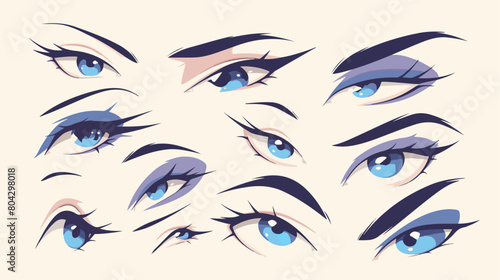 Female woman eyes and brows image collection set. F