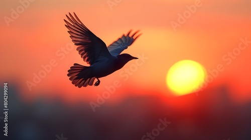 Silhouette of a Bird Soaring in the Dusky Sky A Minimalist Ode to Freedom © kiatipol