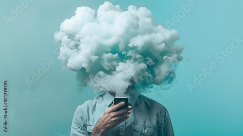 Smartphone Cloud Concept:Digital Mind Clutter,Social Media Addiction and Pressure in the Modern Lifestyle photo