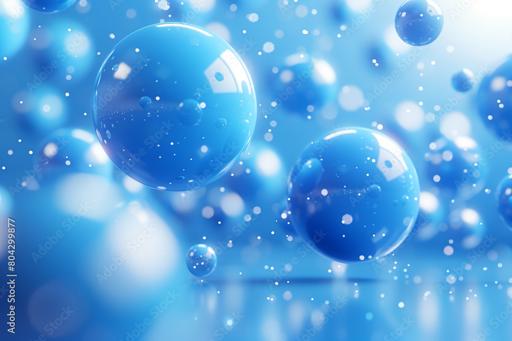 Abstract 3D Wallpaper with floating Spheres. Blue background, 3d, illustration