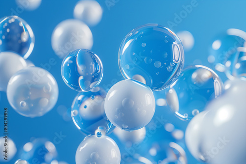 Abstract 3D Wallpaper with floating Spheres. Blue background, 3d, illustration