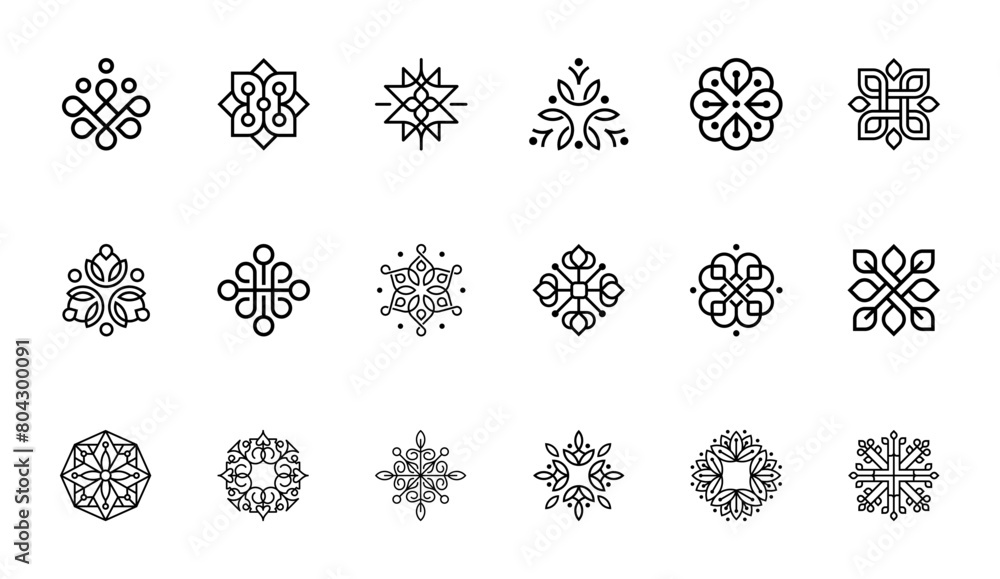 Set of luxury floral ornament with line art icon element.