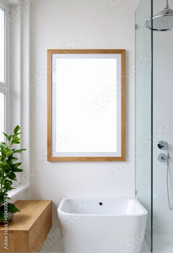 Picture frame mockup in bathroom for home interior design