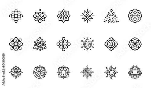 Set of luxury floral ornament with line art icon element.