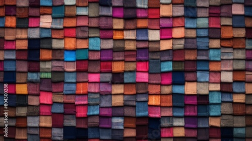Fabric and textile texture samples. Fabric swatches in different colors are stacked for selection. A variety of shades of upholstery material for furniture and interior. 