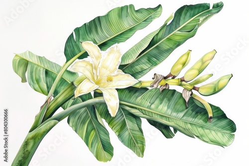 banana flower botanical illustration isolated on white background photo