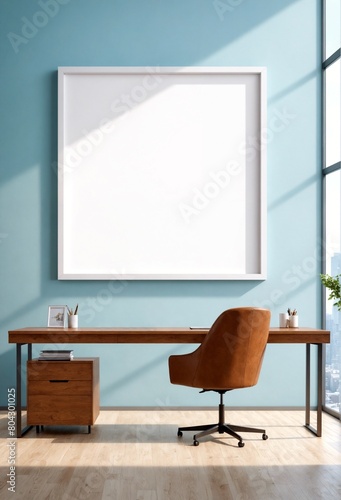 Picture frame mockup for home interior design with Office Desk