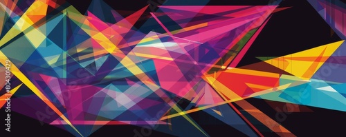 Colorful geometric abstract with dynamic lines and shapes on dark background