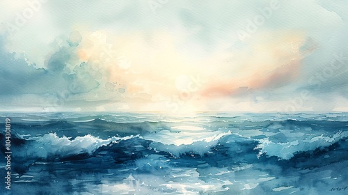 the beauty of the sea  a serene seascape painted delicately in watercolor  showcasing nature s tranquil allure