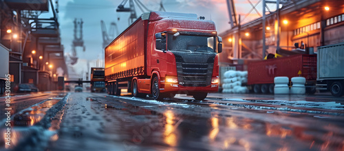 Ice Manufacturing Plant in Full Swing Trucks Loading for Delivery on a Busy Winter Day