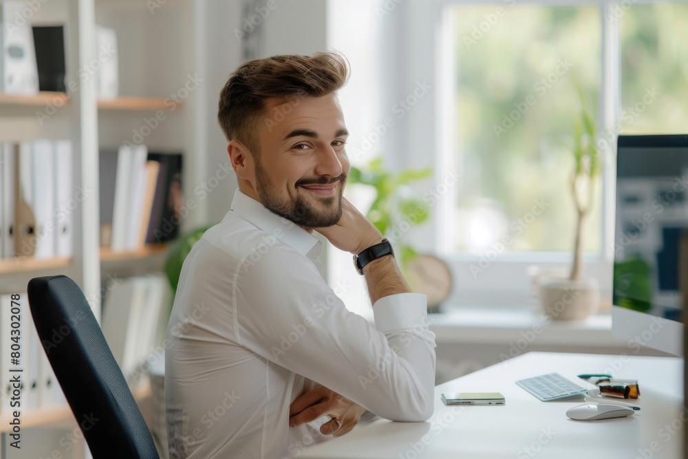 Fototapeta premium Happy businessman enjoying at home office