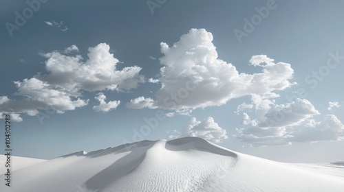 A minimalistic photo taken in Australia Mungo national park showing the blue sky with fluffy white clouds and a dune of the edge of the desert  photo