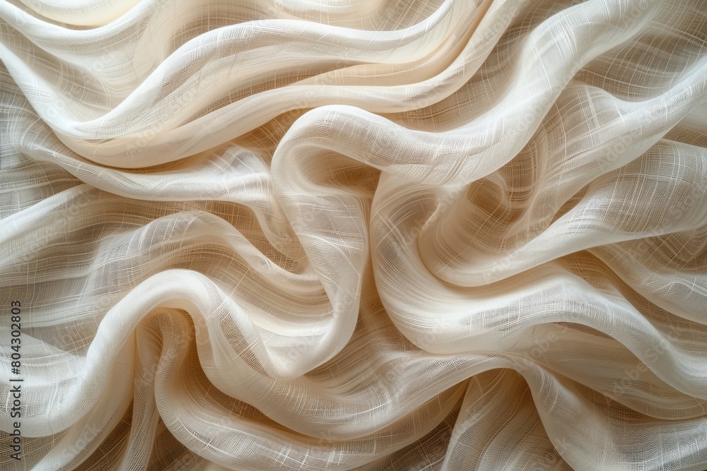 Detailed view of a white fabric with subtle wavy lines running across the surface Detailed view of a white fabric with subtle wavy lines running across the surface