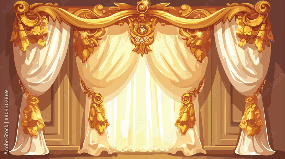 Golden and white velvet silk curtains and draperies