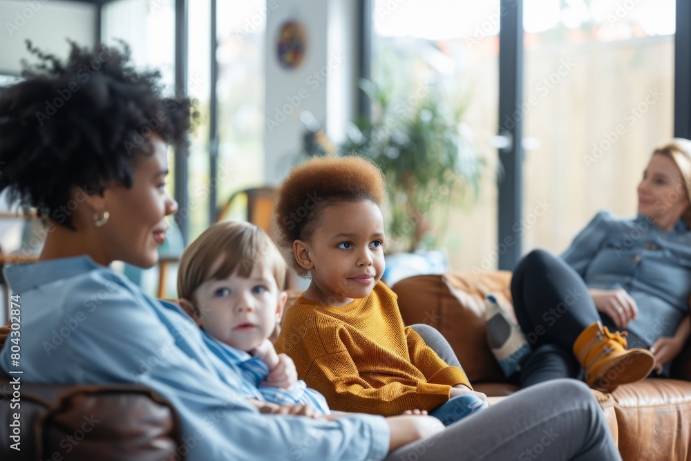 Happy family enjoying together sitting at home Happy family enjoying together sitting at home