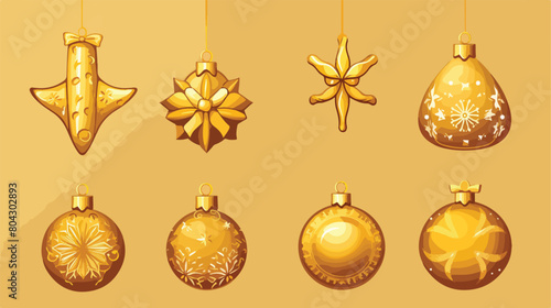 Golden Christmas decorations on color background 2d