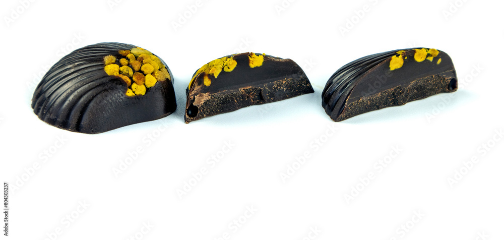 Chocolate candies on a white background up close Chocolate candies on a white background up close