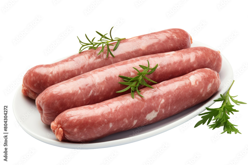 Trio of Tempting Sausages With Fresh Herb Garnish. On a White or Clear Surface PNG Transparent Background. Trio of Tempting Sausages With Fresh Herb Garnish. On a White or Clear Surface PNG Transparent Background.