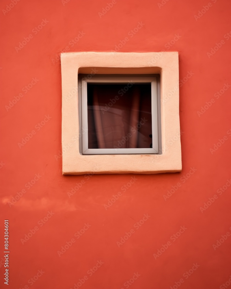 Square Window on Red Wall With White Frame Square Window on Red Wall With White Frame