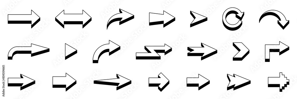 3d arrow direction vector set. sign, symbol