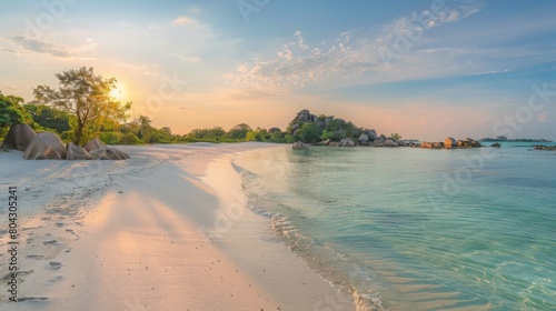Tropical beach with granite rocks and quartz sand in the north of Belitung Island, Bangka Belitung, Indonesia. photo