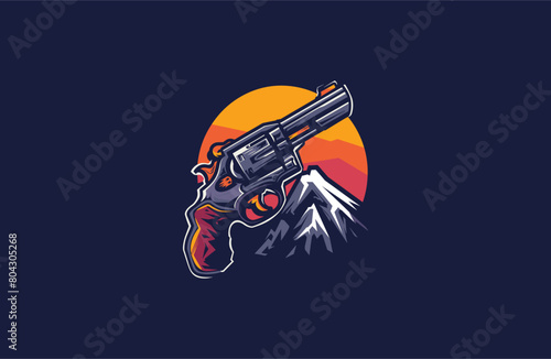 Gun and Mountain vector illustration flat design logo