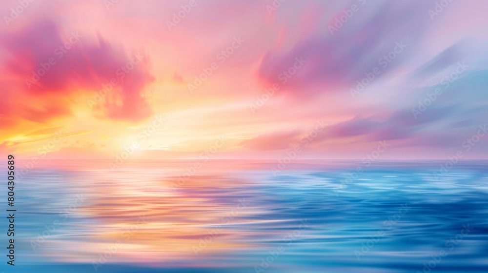 Fototapeta premium Abstract seascape with milky blurred layers of still water, surf, waves and clouds at sunset, Red Sea, Egypt