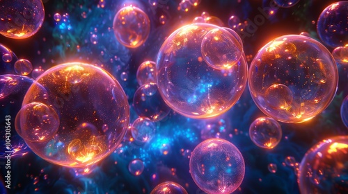 Floating Soap Bubbles in blue Air