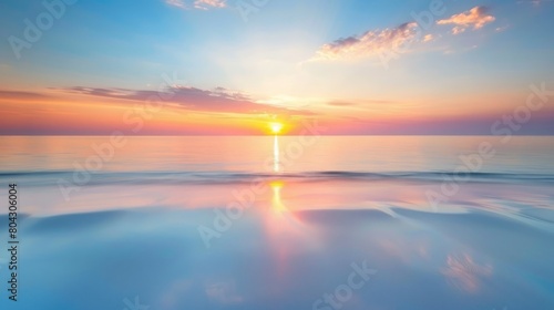 A beautiful minimalist scenery of a sunset at the Baltic sea. Colorful beach landscape of Northern Europe.