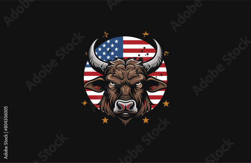 Bull and Flag vector illustration flat design logo