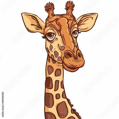 Adorable Hand-Drawn Cartoon Giraffe Portrait on White Background