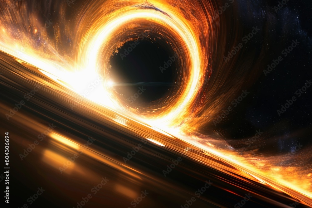 A black hole with its event horizon and swirling accretion disk.