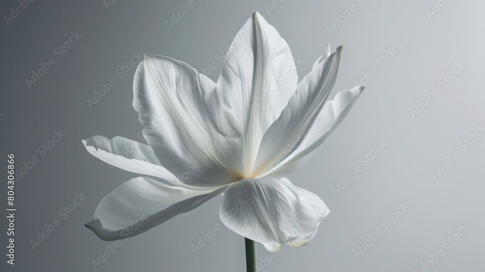Obraz premium Elegance in simplicity: A solitary white flower with six delicate petals, capturing the beauty of nature's minimalist grace.