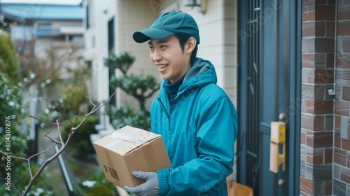 A delivery man delivering a package. Delivery courier service.  © AnyPic289