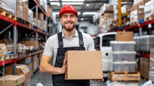 A delivery man delivering a package. Delivery courier service. 