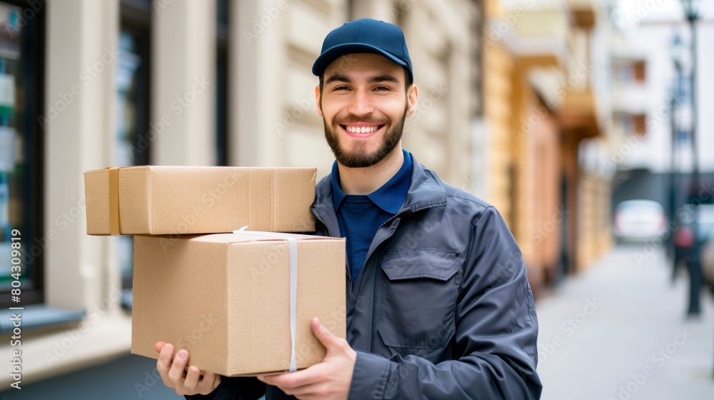 A delivery man delivering a package. Delivery courier service. A delivery man delivering a package. Delivery courier service.