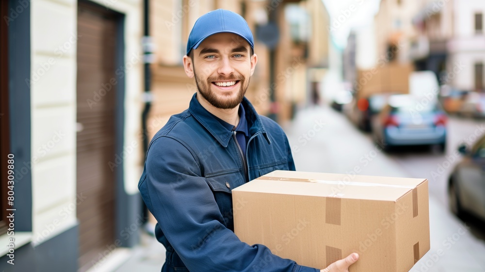 A delivery man delivering a package. Delivery courier service. A delivery man delivering a package. Delivery courier service.