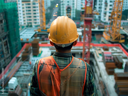 Construction Supervisor Overseeing High-Rise Building Development at Urban Construction Site