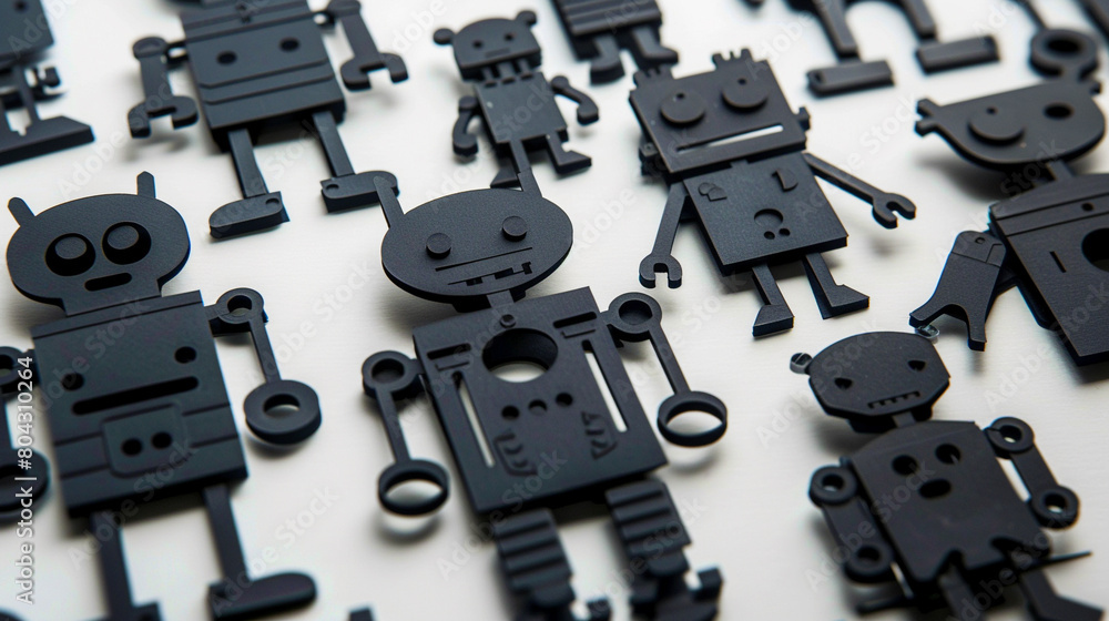 Naklejka premium Clipart illustration of a toy robot world with black cut-outs.