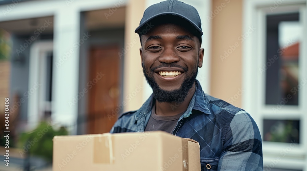 A delivery man delivering a package. Delivery courier service. A delivery man delivering a package. Delivery courier service.
