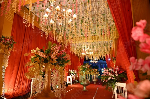 Wedding Decoration , decorations at Indian wedding, Luxurious indian wedding decoration entrance decorated with lighting and flowers